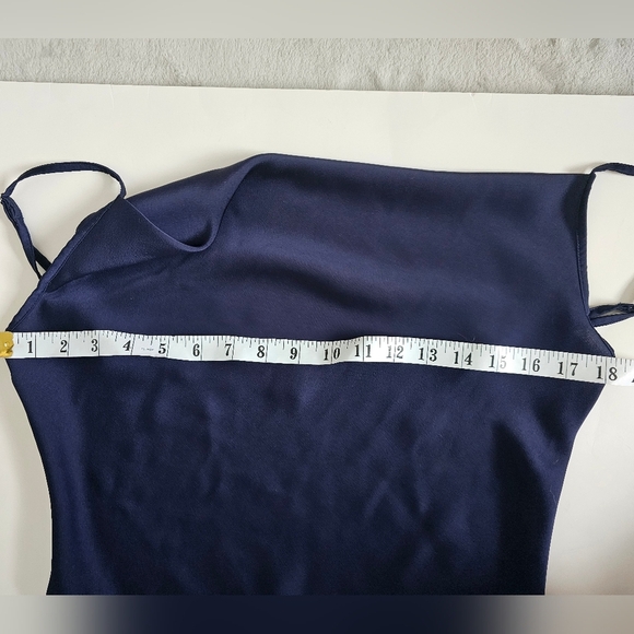Shein M 6 Cowl Neck Satin Style Elegant Navy Blue Women's Dress - Picture 4 of 7